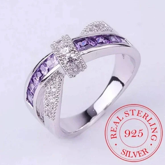 NEW S925 Amethyst Crossover Ring - Picture 4 of 6